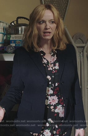 Beth’s black floral print blouse on Good Girls