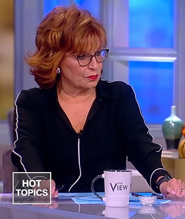 Joy’s black contrast trim blouse on The View