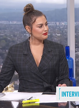 Carissa’s black plaid tie waist blazer on E! News Daily Pop