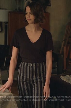 Callie’s black striped pants on Good Trouble