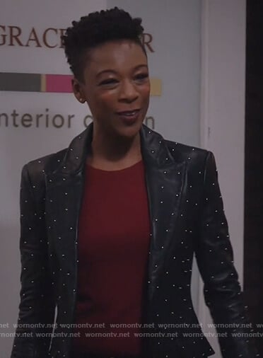 Samira Wiley’s black studded jacket on Will and Grace