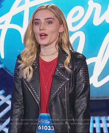Taylor’s black studded leather jacket on American Housewife