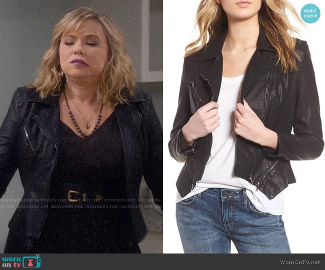 BlankNYC Faux Leather Moto Jacket worn by Kristin Baxter (Amanda Fuller) on Last Man Standing