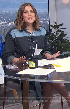 Carissa’s blue chambray two tone dress on E! News Daily Pop