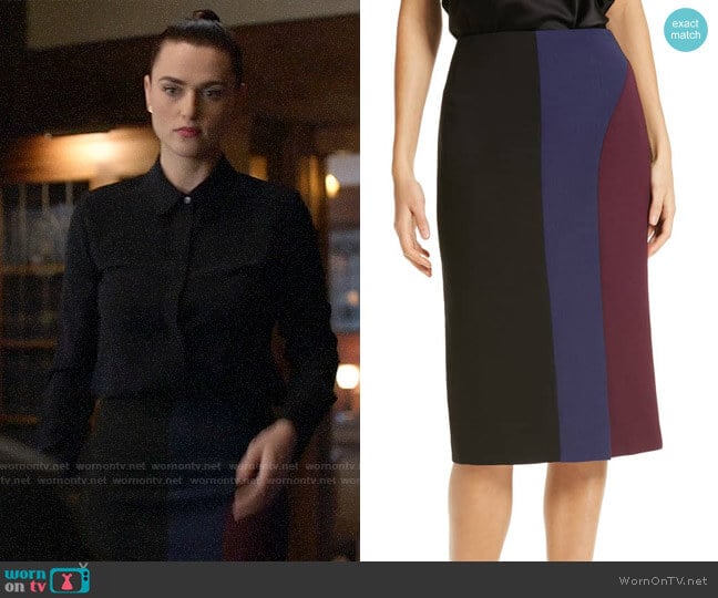 BOSS Velivia Colorblock Pencil Skirt worn by Lena Luthor (Katie McGrath) on Supergirl