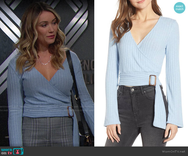 BP Belted Wrap Top worn by Flo Fulton (Katrina Bowden) on The Bold and the Beautiful