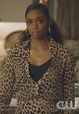 Anissa's leopard print blouse and skirt on Black Lightning