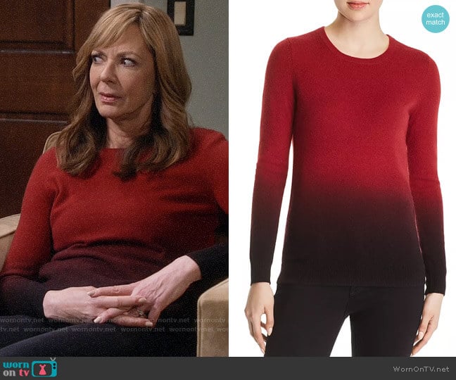 C by Bloomingdales Dip-Dye Cashmere Crewneck Sweater worn by Bonnie Plunkett (Allison Janney) on Mom