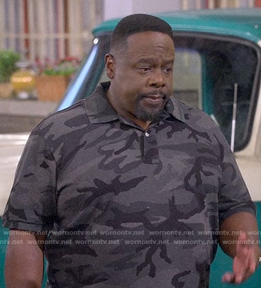 Calvin’s camouflage print polo shirt on The Neighborhood