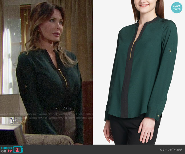 Calvin Klein Two-Tone Zip Blouse worn by Taylor Hayes (Hunter Tylo) on The Bold and the Beautiful