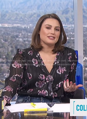 Carissa’s black floral wrap top on E! News Daily Pop