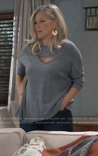 Carly’s grey asymmetric cutout sweater on General Hospital