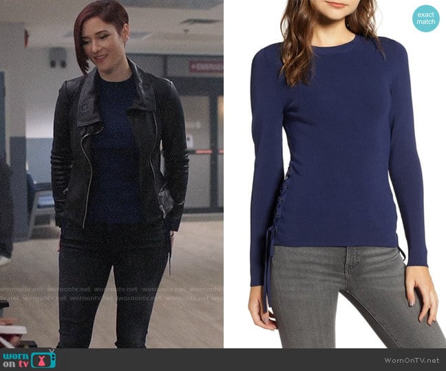 Chelsea28 Side Tie Sweater worn by Alex Danvers (Chyler Leigh) on Supergirl