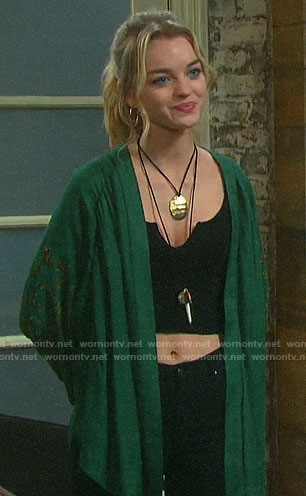 Claire’s green embroidered kimono on Days of our Lives