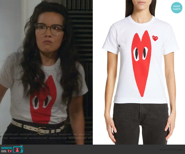 Stretch Heart Tee by Comme Des Gargons PLAY worn by Doris (Ali Wong) on American Housewife