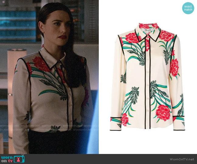 Diane von Furstenberg Oriental Print Shirt worn by Lena Luthor (Katie McGrath) on Supergirl