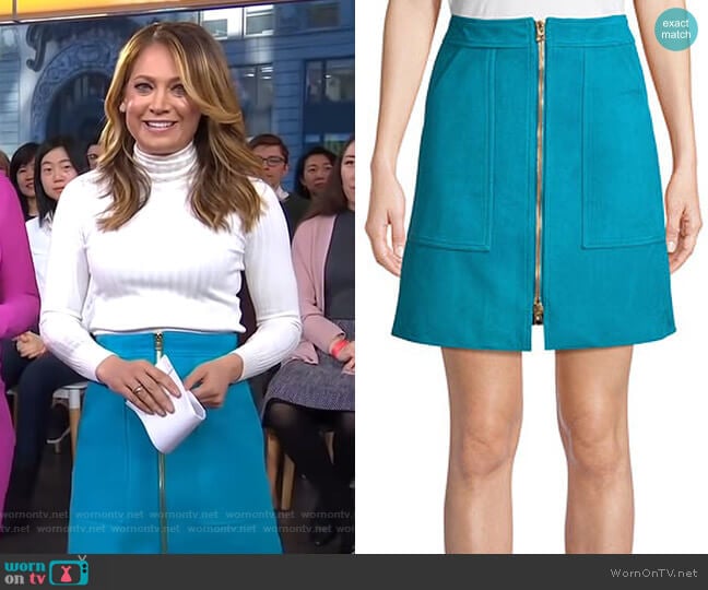 Suede Patch-Pocket Mini Skirt by Diane von Furstenberg worn by Ginger Zee on Good Morning America