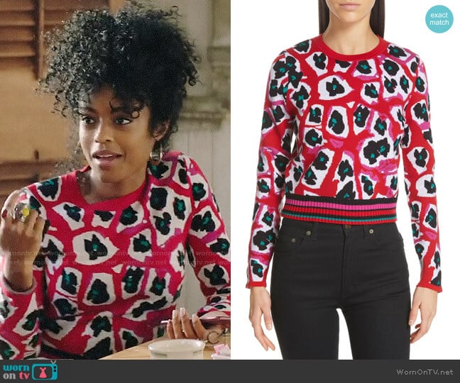 Diane von Furstenberg Harrison Sweater in Candy Red Multi worn by Ali Finer (Javicia Leslie) on God Friended Me