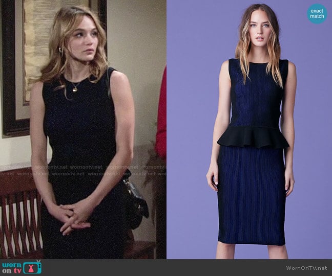 Diane von Furstenberg Hind Peplum Top and Lesa Skirt worn by Summer Newman (Hunter King) on The Young and the Restless