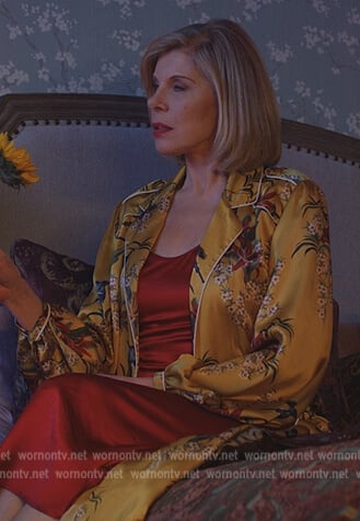 Diane's yellow floral robe on The Good Fight