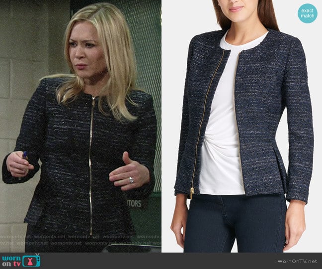 DKNY Tweed Zip-Up Peplum Jacket worn by Brittany on The Young and the Restless