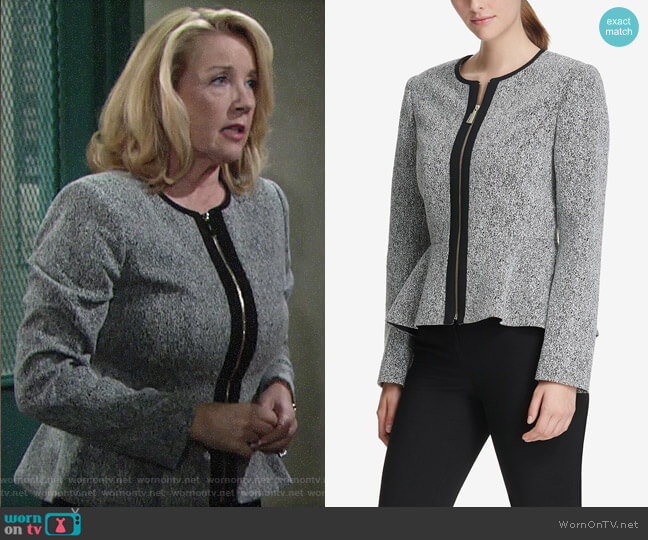 DKNY Zip-Front Knit Peplum Jacket worn by Nikki Reed Newman (Melody Thomas-Scott) on The Young and the Restless