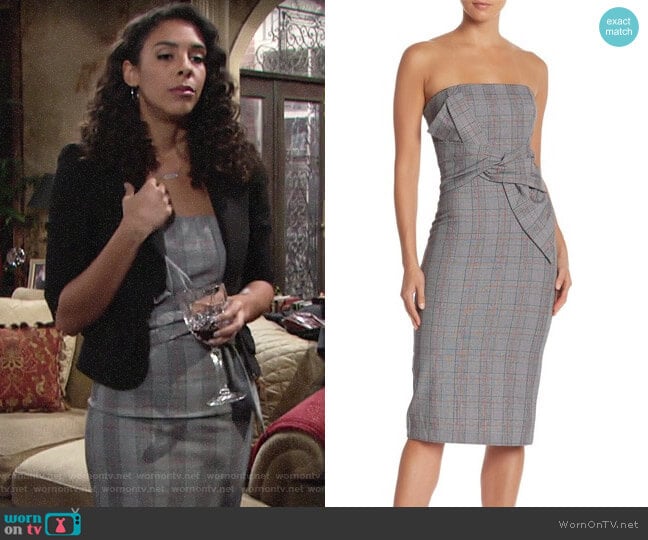 Do+Be Strapless Plaid Print Midi Dress worn by Kerry Johnson (Alice Hunter) on The Young and the Restless