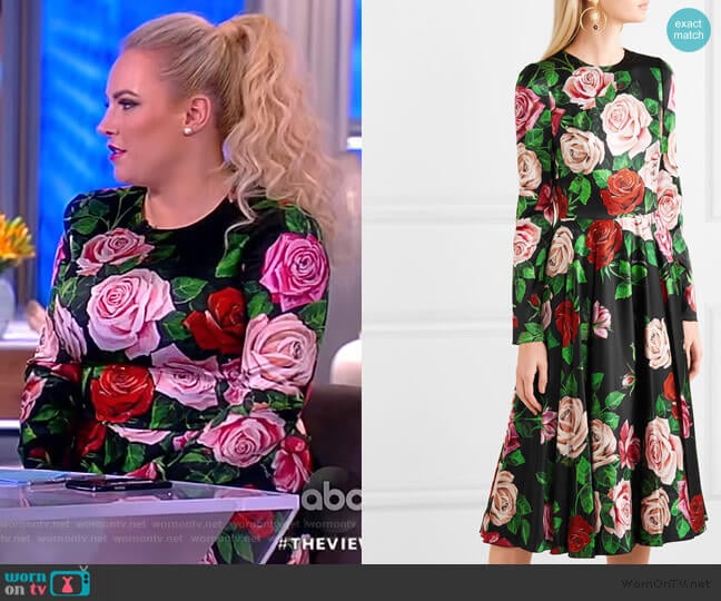 Rose-print silk-blend charmeuse midi dress by Dolce & Gabbana worn by Meghan McCain on The View