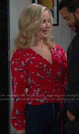 Donna’s red floral wrap top on The Bold and the Beautiful