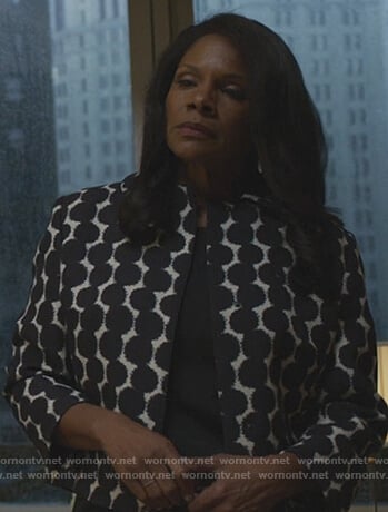 Liz's contrast dot jacket on The Good Fight