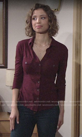 Elena's red button down shirt on The Young and the Restless