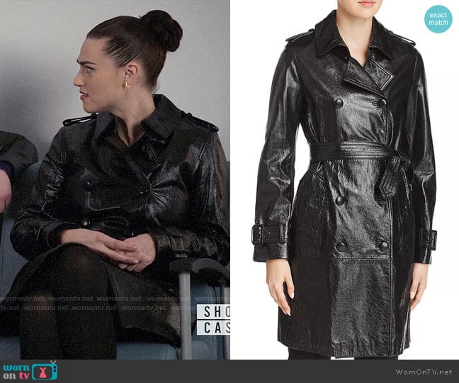 Elie Tahari Natania Leather Trench Coat worn by Lena Luthor (Katie McGrath) on Supergirl