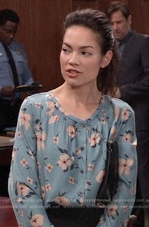 Elizabeth’s blue floral blouse on General Hospital