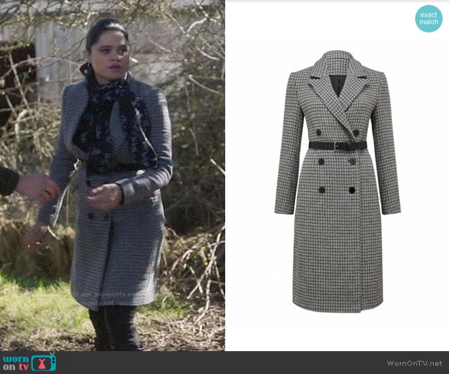 Ever New Isla Belted Check Coat worn by Mel Vera (Melonie Diaz) on Charmed