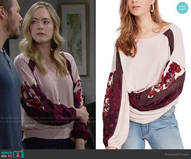Free People Casual Clash Top in Rose worn by Hope Logan (Annika Noelle) on The Bold and the Beautiful
