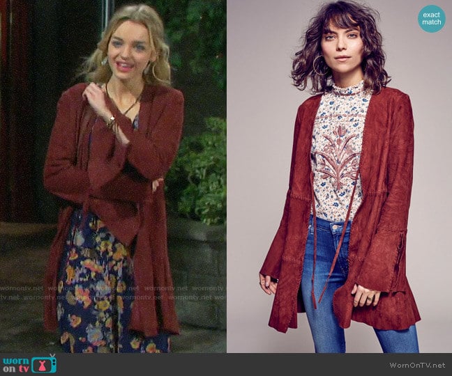 Free People Drop Waist Soft Jacket worn by Claire Brady (Olivia Keegan) on Days of our Lives