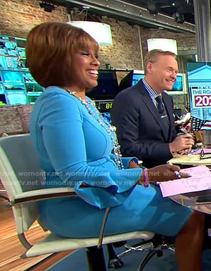 Gayle’s blue ruffled sleeve dress on CBS This Morning
