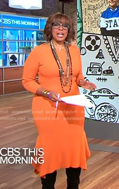 Gayle’s orange ribbed dress on CBS This Morning