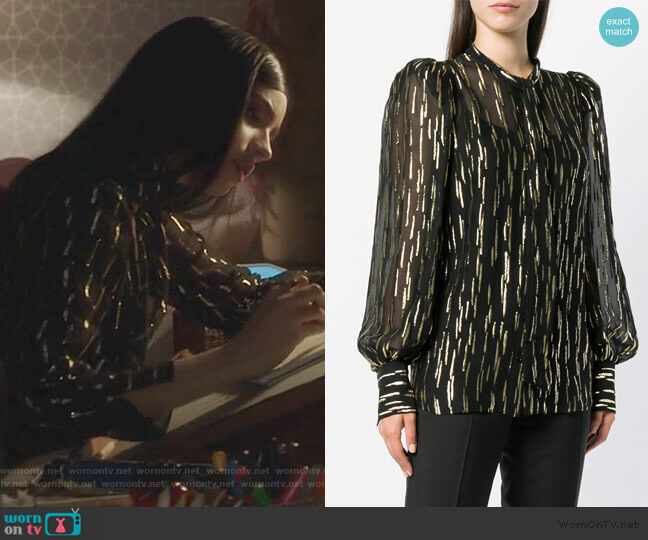 fil coupé pussy bow blouse by Givenchy worn by Ava Jalali (Sofia Carson) on Pretty Little Liars The Perfectionists