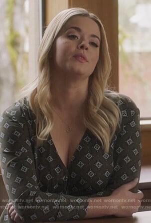 Ali's green printed top on PLL The Perfectionists