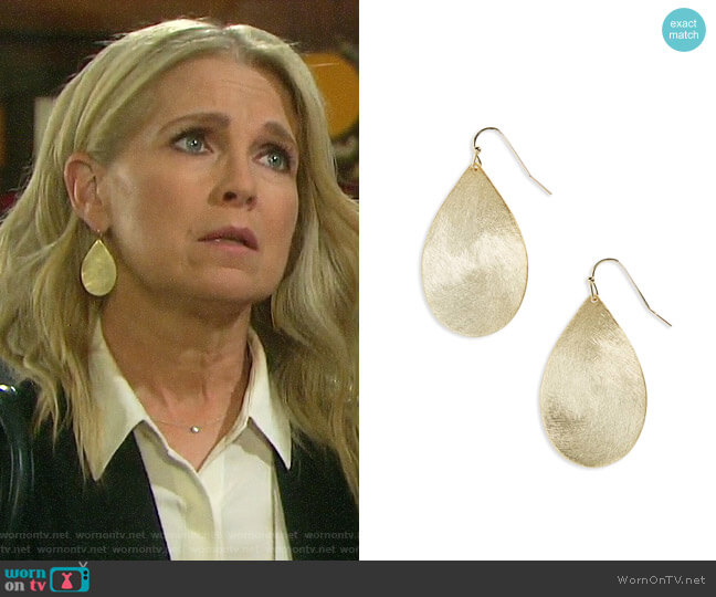 Halogen Large Brushed Teardrop Earrings worn by Jennifer Horton (Melissa Reeves) on Days of our Lives