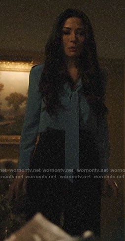 Hermione's blue tie neck blouse on Riverdale