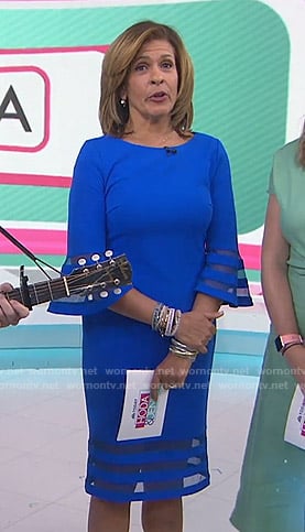 Hoda’s blue mesh inset bell sleeve dress on Today