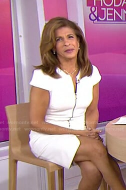 Hoda’s white zip front v-neck dress on Today