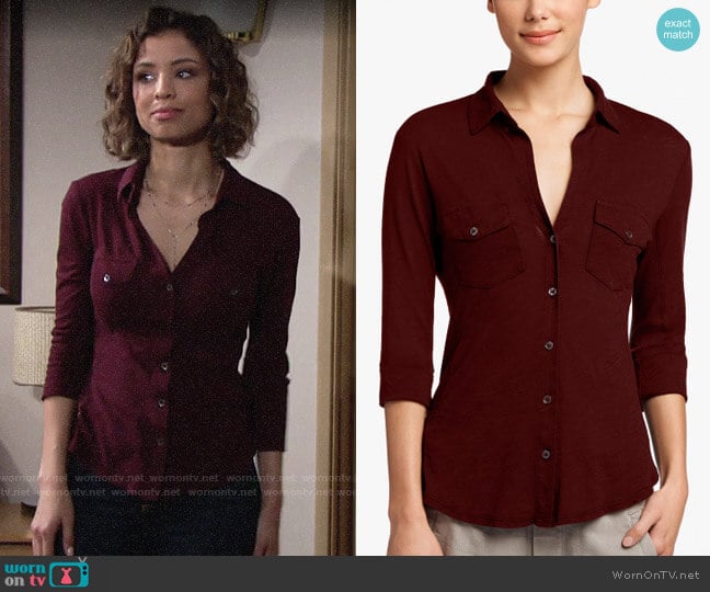 James Perse Sheer Slub Side Panel Shirt worn by Elena Dawson (Brytni Sarpy) on The Young and the Restless