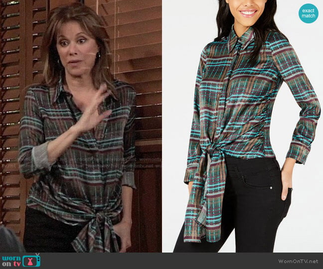 J.O.A. Printed Button-Down Tie-Front Shirt worn by Alexis Davis (Nancy Lee Grahn) on General Hospital