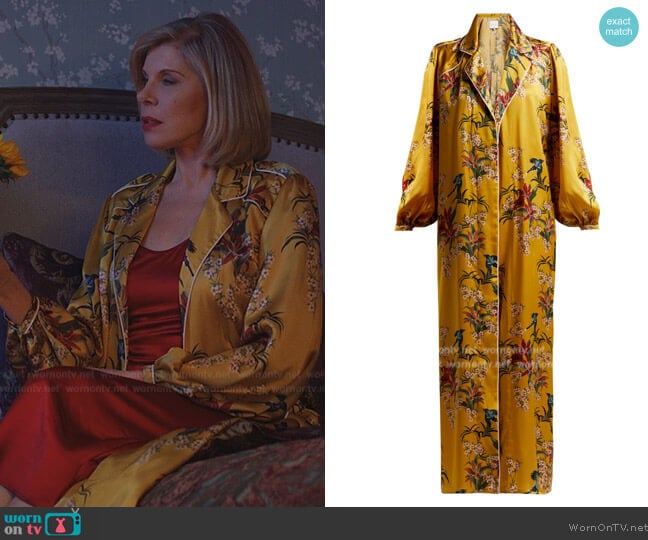 The Flower Queen silk robe by Johanna Ortiz worn by Diane Lockhart (Christine Baranski) on The Good Fight