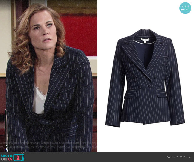 Jonathan Simkhai Pinstripe Tailor-Fit Blazer worn by Phyllis Newman (Gina Tognoni) on The Young and the Restless