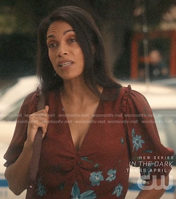 JR’s red floral top with ruffles on Jane the Virgin