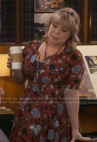 Kristin's red floral dress on Last Man Standing